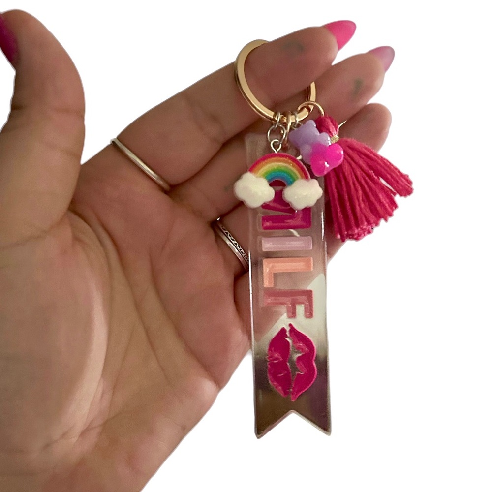 MILF Keychain - Rainbow + Random Gummy Bear, Fairy, or Butterfly